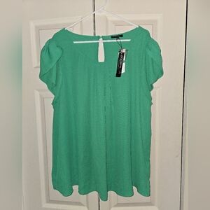 Papermoon Vibrant Green Flutter Sleeve Blouse